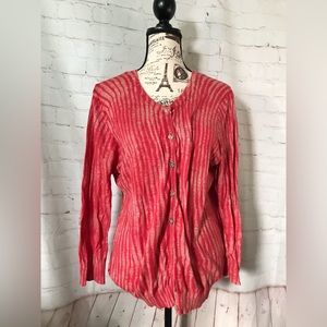 BCBG Cardigan - L - Red and Cream with Shell Buttons 100% Cotton